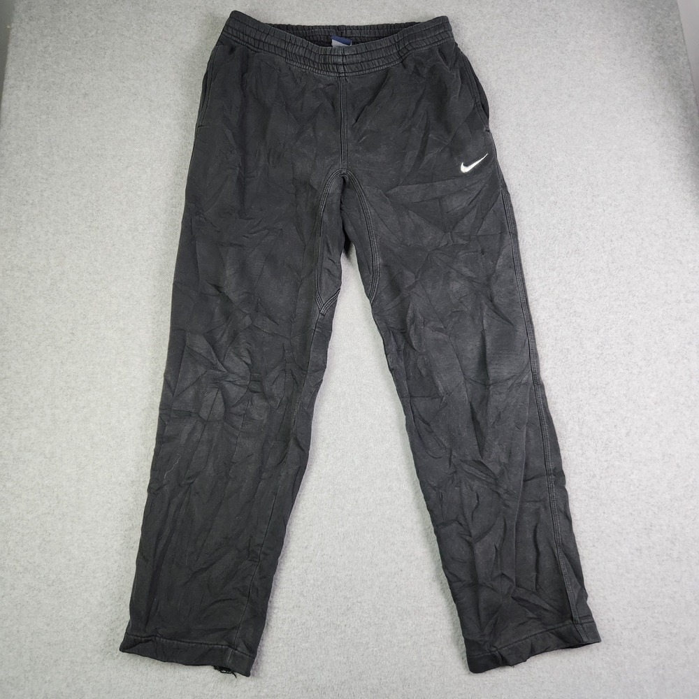 Nike Sweatpants Mens Medium Black Swoosh Fleece Relaxed Straight Leg Athletic